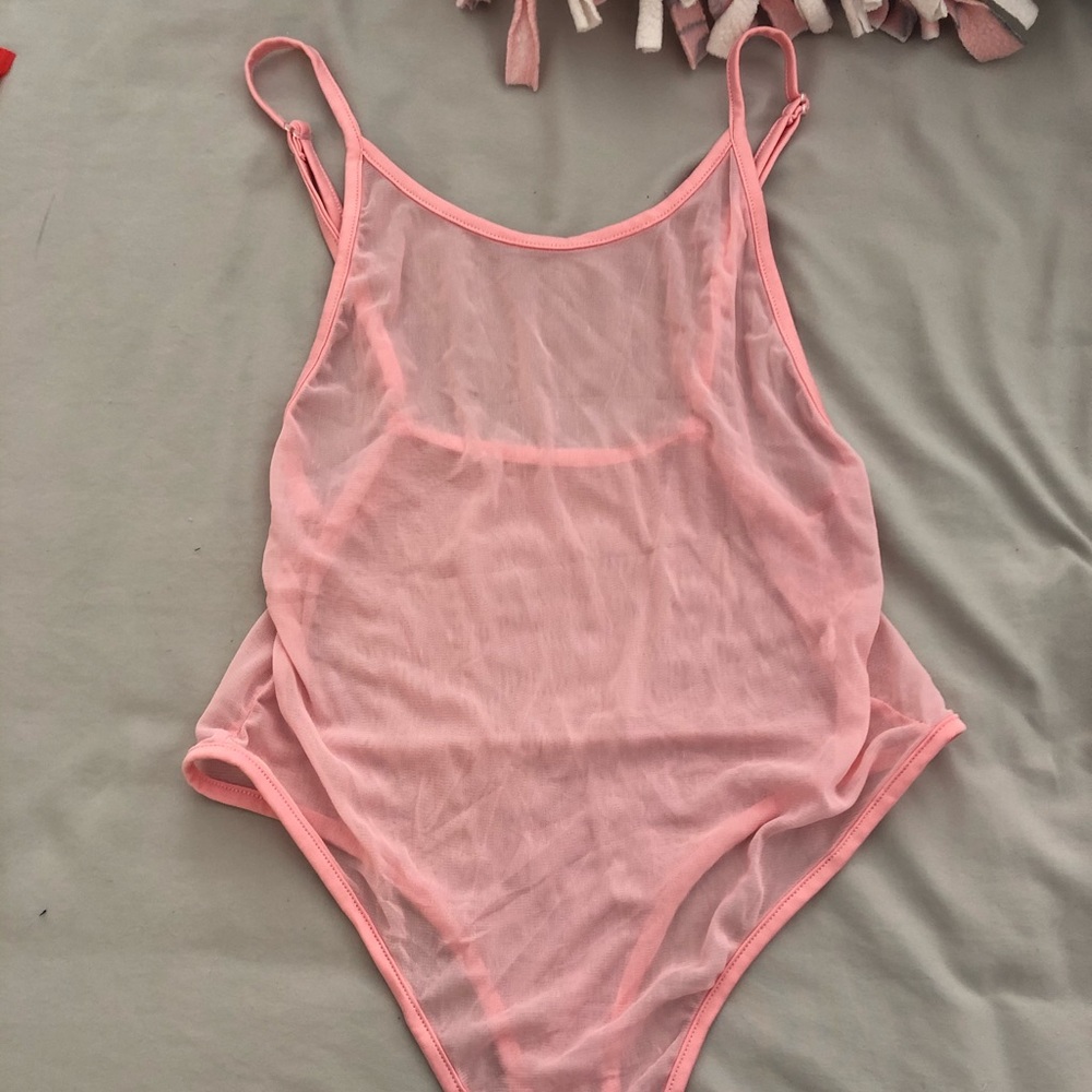 Pink mesh rave bodysuit